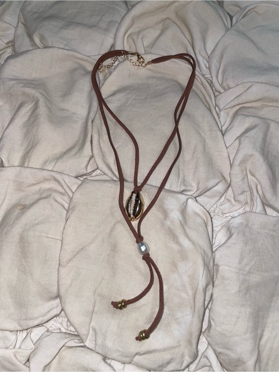 Free People Jewelry - Free People Brown Cord Golden Cowrie Shell Lariat Necklace